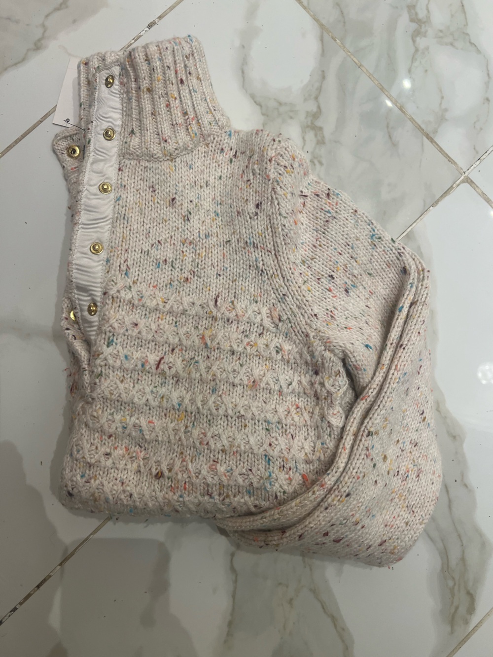 Talbots Cream Speckled Knit Cardigan with Gold Snaps